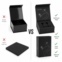 Boîte cadeau magnétique noire personnalisée avec couvercle intérieur imprimé, insert en mousse, toucher doux, OEM