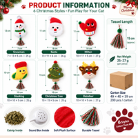 Collection de jouets en peluche pour chat à la catnip de Noël en gros avec son intégré, cordes à pompons et 6 motifs saisonniers