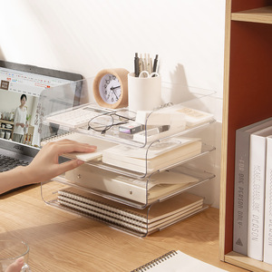 Desktop Storage <b>Box</b> Rectangle Stackable Standing Type Desk Organizer Neatening Storage 1st Floor - Product Image 3