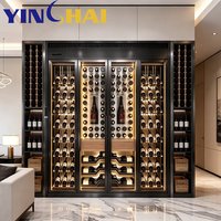 YINGHAI Armoire à vin à double zone à température constante en acier inoxydable noir avec éclairage LED pour salon, villa, hôtel, bar, restaurant
