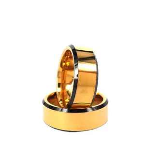 Cincin tungsten emas polos desain datar umum bisa melakukan custom logo pernikahan fashion perhiasan cincin set pasangan