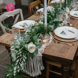 HT-TC-Z015 13x108inch Milky White Dobby Printed 100% Polyester <strong>Washable</strong> Durable Eco-Friendly Woven Table <strong>Runners</strong> - Product Image 6