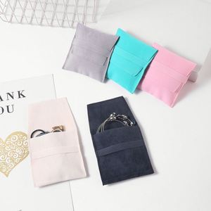 Pochettes à bijoux en velours couleur macaron, carrées, à rabat, pour bagues, avec logos personnalisables pour emballages cadeaux de marque, vente en gros - Product Image 2
