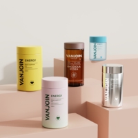 Bouteille en plastique à large ouverture pour capsules et suppléments, flacon transparent en PET pour vitamines, 150 ml, 200 ml, avec couvercle