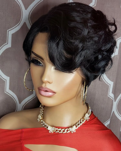 Parrucca frontale in pizzo a buon mercato Pixie capelli corti donne nere Perruque Pixie Cut capelli umani <span class=keywords><strong>Bob</strong></span> 180% densità corta Pixie Cut parrucca riccia - Product Image 2