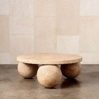 Table basse en marbre noir à veines, design moderne personnalisé, salon, pierre, base de table à 3 boules, table basse ronde en marbre