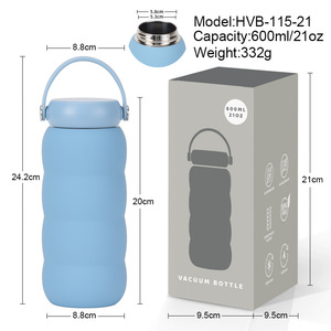 2026 Luxury 600ml 21oz Wavy Stainless Steel Vacuum Bottle Custom Logo <b>Insulated</b> <b>Flask</b> Handle Matte Pastel Eco-Friendly Travel - Product Image 5