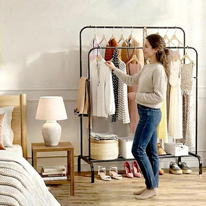 Porte-vêtements en métal à double niveau, robuste, durable, design minimaliste, support de rangement multifonctionnel - Product Image 4