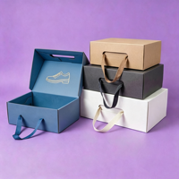 Boîte cadeau pliable bleue personnalisée avec logo, motif chaussure doré et poignée en ruban pour cadeaux de chaussures et d'habillement en gros