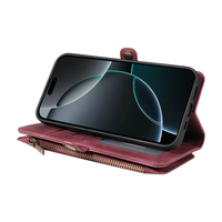 Dompet Kulit PU untuk iPhone 16 Pro Max, 9 Slot Kartu + Kantong Koin Ber-resleting, Penyangga, Pemblokir RFID, 360 °   Perlindungan