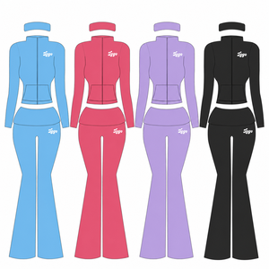 Completo da donna 2 pezzi Primavera 2026: Tuta sportiva di design personalizzata con giacca con cerniera dorata e pantaloni a zampa a vita alta - <span class=keywords><strong>Abbigliamento</strong></span> donna <span class=keywords><strong>all</strong></span>'<span class=keywords><strong>ingrosso</strong></span> - Product Image 1