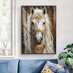 Cornice di decorazione per la casa moderna all'ingrosso della fabbrica arte parete animale cristallo porcellana diamante immagine di <span class=keywords><strong>vetro</strong></span> astratto pittura di cavallo - Product Image 3