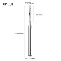 Fraise en spirale en carbure pour routeur CNC, queue de 1/8 po, 1 dent, diamètre de coupe de 1/16 po, longueur effective de 0,5 po pour acrylique