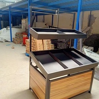 Modulaire staal-houten LED eco-vriendelijke, heavy-duty displayschappen met opbergladen, waterdicht, voor supermarkt fruit en groenten
