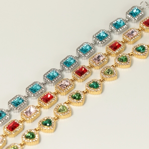 Gold Plated Crystal <b>Bracelet</b> Women's Emerald Cut Rhinestone Geometric Chain Link Party Jewelry Classic Style - Product Image 6