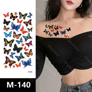 Adesivi per Tatuaggi Temporanei <span class=keywords><strong>con</strong></span> <span class=keywords><strong>Fiori</strong></span>, Rose e <span class=keywords><strong>Farfalle</strong></span>, Stile Misto Multicolore, Arte Corporea Impermeabile Personalizzabile, Marca Xfashion - Product Image 6