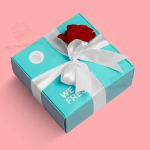 Eco Friendly Takeout Blue Cookies Croissant Box Waffle Sandwich Bakery Chocolate Truffles Paper Box Packaging with Ribbon Card