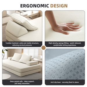 Multifunctional Reclining <b>Convertible</b> Sofa <b>Bed</b> 2 Removable Backrests Eco-Friendly Upholstered Deep Seat for Living Hotel Bedroom - Product Image 5