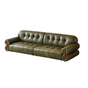 Divano in Pelle di Lusso Stile <span class=keywords><strong>Francese</strong></span> con Gambe in Legno di Ciliegio, Divano in Vera Pelle per <span class=keywords><strong>Arredamento</strong></span> Soggiorno - Product Image 4
