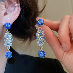 Conjunto de Joyería de Moda para Mujer, Collar y Aretes con Flores de Cristal Azul para Bodas, Cenas y Fiestas - Product Image 6