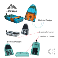 Kayak modulaire pliable à pédales en 3 sections de 14 pieds pour l'extérieur, nouvelle conception de coque en HDPE pour la navigation sur lac, capacité de 3 personnes, bateau de pêche