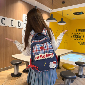 Retro Plaid <b>Backpack</b> Female College Student Cute Cartoon <b>Cat</b> Bag Casual Large Capacity Lightweight School Bag Wholesale - Product Image 4