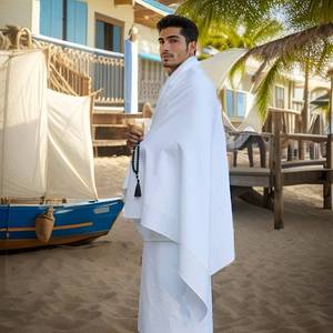 Yibaoli Hot-Selling Men's <b>White</b> Polyester Ihram Hajj and Umrah <b>Set</b> <b>2</b>-<b>Piece</b> Anti-Static Breathable Suit - Product Image 1