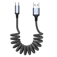 Cable USB Retráctil con Resorte de Tipo A a Tipo C, Cable de Datos para Auto con CarPlay, Cable de Carga Rápida para iPhone 17, Xiaomi, Huawei y Teléfonos Inteligentes