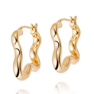Gemnel High Quality 18k Gold Plated Jewelry Designer Inspired Jewelry 925 Silver Irregular Wave Hoop Earrings