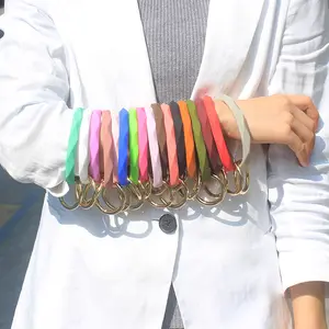 Silicone Keychain Bracelet Prismatic Wristlet Bangle Silicone Key Holder Round Key Ring For Women Girls