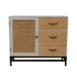 Wood And Rattan Cabinet High Quality Modern Design Natural Wooden Storage Cabinet Ratan Plastic Cabinet Living Room Furniture