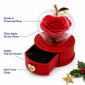 Caja de Regalo de Joyería Navideña de Acrílico con Rosa Preservada y Cajón para Guardar Aretes, Anillos y Collares - Product Image 2