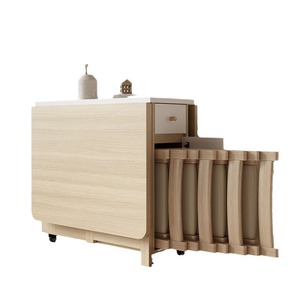 Ensemble de <span class=keywords><strong>table</strong></span> à manger pliante moderne en bois massif, 4 places, extensible, rétractable, mobile avec roulettes pour petit appartement, maison, cuisine - Product Image 5