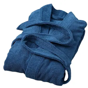 High Quality Hotel Dark blue Cotton Looped Pile Bathrobe Plain Bathrobe Couple Solid Bathrobe