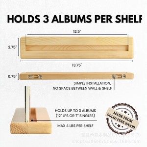 Labend Home Solid Wood Record Rack Wall Mount 12 Inch Vinyl Display <b>Shelf</b> <b>Pine</b> Easy Install Modern Retro Style - Product Image 4