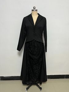 Robe de soirée noire en satin pour femme - Robe longue formelle à fente haute et dentelle - Mode - Product Image 6