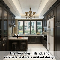 Meuble de cuisine en bois sur mesure, style classique américain, design gratuit, coloris noir et blanc, avec rangement, assemblé