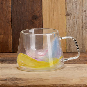 Tasse à café en verre avec plume colorée à l'intérieur, idéale pour le cappuccino, le <span class=keywords><strong>latte</strong></span> et autres boissons – Vente en gros - Product Image 5