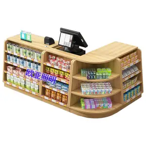 Table de caisse en bois pour supermarché comptoir de caisse avec cigarette et liqueur présentoir