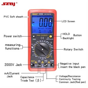 VC92 2000V LCD มัลติมิเตอร์แบบดิจิตอล มัลติมิเตอร์แบบดิจิตอลอเนกประสงค์สำหรับอุตสาหกรรมไฟฟ้าโซลาร์เซลล์ - Product Image 4