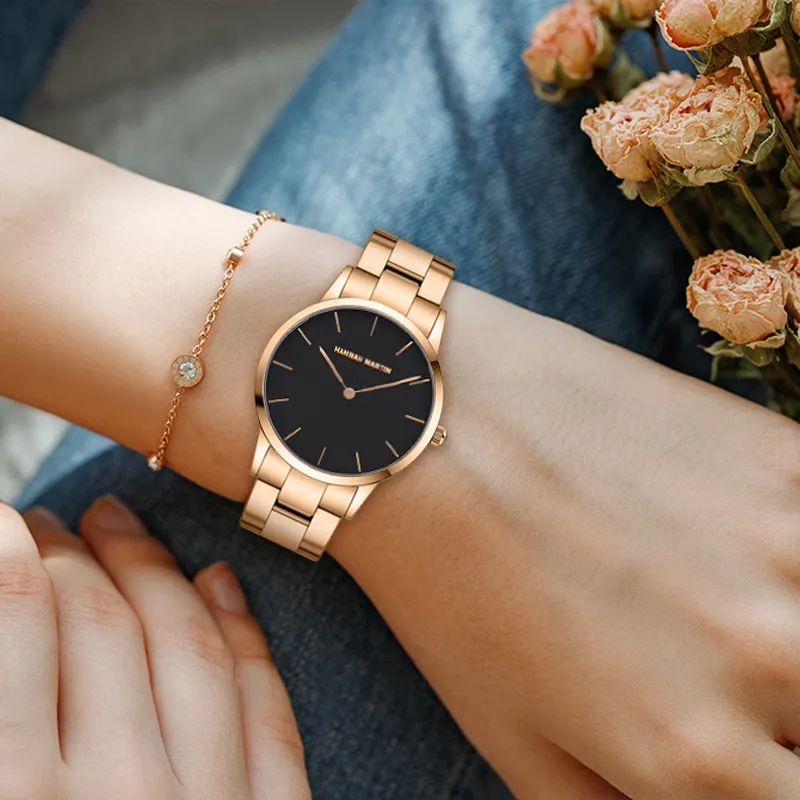 Часы HANNAH MARTIN с завода, 3 бара, водонепроницаемые простые женские повседневные кварцевые наручные часы 33 мм, минималистичные кварцевые часы для женщин