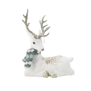 Statues Christmas Ornaments Deer Statues For Home Decorative White Thread Gold Glitter Antler Christmas Ornaments