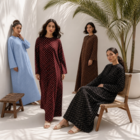 Abaya pour femmes musulmanes, style Dubaï, imprimé à pois, manches longues, robe maxi ample, robe islamique décontractée Dubaï, plusieurs couleurs