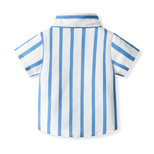 Catpapa Vente en gros Ensemble 3 pièces pour garçons : <span class=keywords><strong>Chemise</strong></span> à rayures verticales, Nœud papillon et Short à bretelles ondulées – Tenue de cérémonie - Product Image 4
