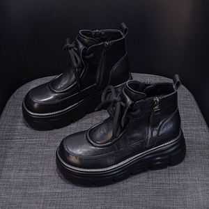 Stivali Chelsea da <span class=keywords><strong>Donna</strong></span> di Alta Qualità con Suola Spessa e Fodera in Pile, <span class=keywords><strong>Stivaletti</strong></span> Casual con Lacci e Rialzo Interno, Versatili e Nuovi - Product Image 1