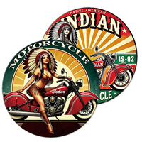 Juego de Letreros Metálicos Redondos Vintage de la Marca Indian Motorcycle, Decoración Retro para Pared de Garaje, Cueva del Hombre, Bar o Taller Mecánico