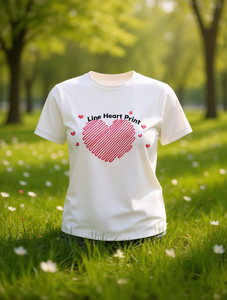 T-shirt Casual da Donna per San Valentino con Stampa Cuore a Righe, Girocollo, Manica Corta, 100% Cotone Traspirante, Top Primavera Estate - Product Image 2
