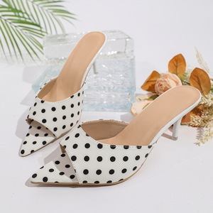 Women Polka Dot <b>Pointed</b> <b>Toe</b> <b>Mule</b> Slippers Open <b>Toe</b> Stiletto High Heel Slip‑On Nightclub Sandals - Product Image 2