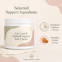 Jinmao Cat Coat & Hairball Support Soft Chews-Grain-Free Fast Absorption Biotin Zinc Vitamin E Kulit Sehat Bulu Berkilau Aman