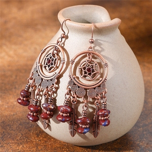 Pendientes de Aro Bohemios para Mujer, Diseño de Atrapasueños, Hechos a Mano, Geométricos, Colgantes - Product Image 1